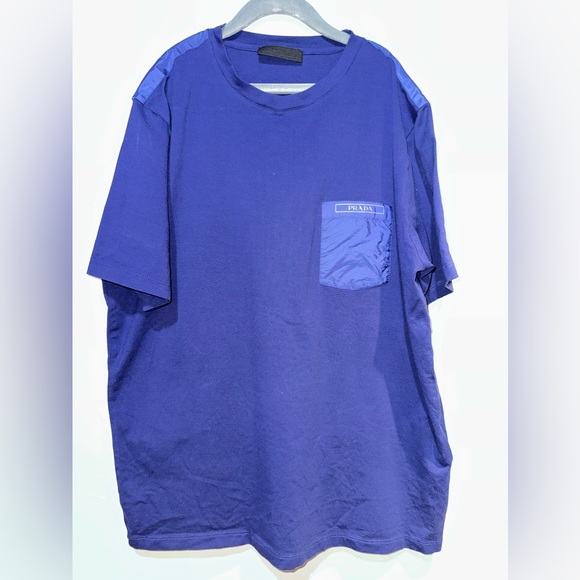 Prada Other - Prada Mens Nylon Pocket Logo T Shirt Medium Navy Blue Cotton Short Sleeve-MINT!